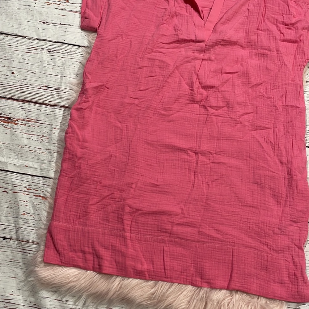 J. Crew Bubblegum Pink Short-Sleeve Gauze Shift Dress - Picture 3 of 9